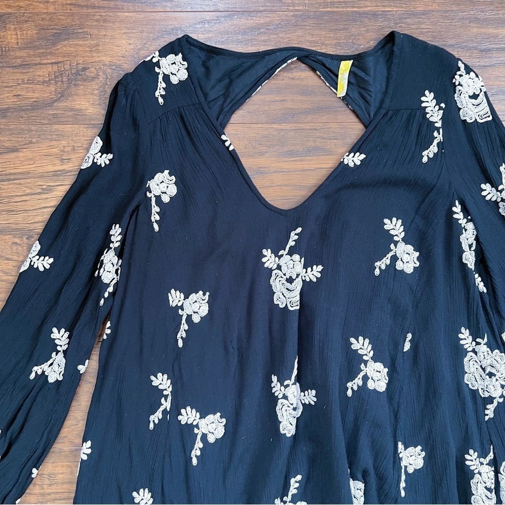 Free People • Embroidered Austin Mini Dress black cream floral flowy swing Emma - Picture 5 of 16